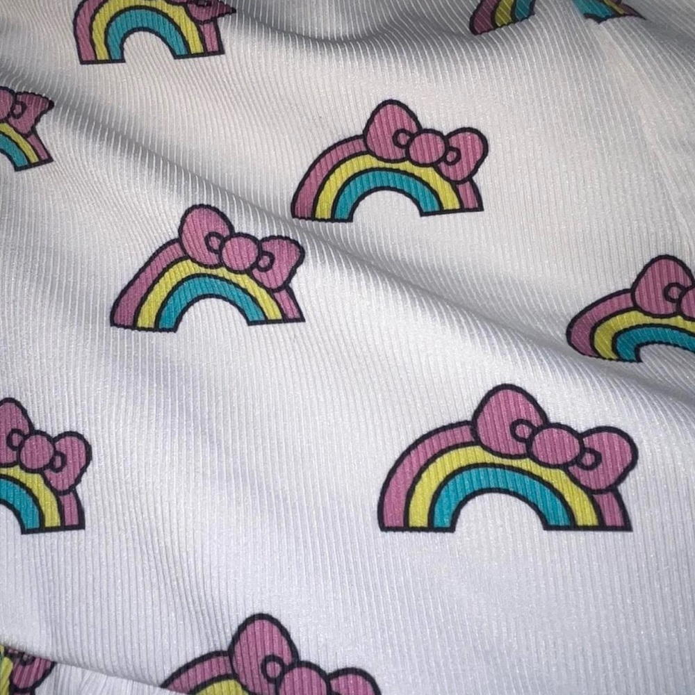 White Hello Kitty rainbow ruffle shorts and top pajama set. - Picture 6 of 7